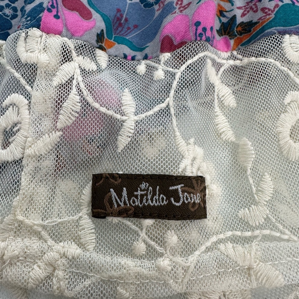 Matilda Jane Sew Perfect Floral Peasant Blouse Lace Tassel Boho Cottage Top L - Picture 9 of 10